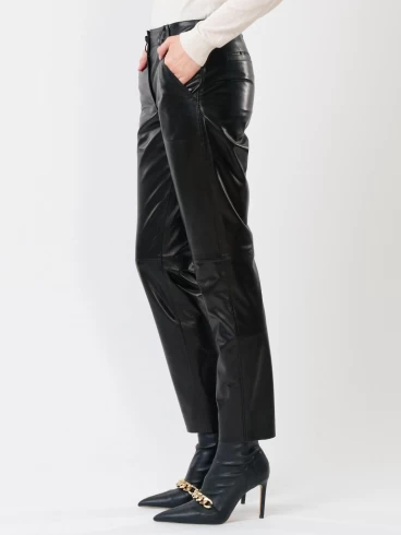 Кожаные зауженные женские брюки из натуральной кожи 03, черные, размер 44, артикул 85240-5