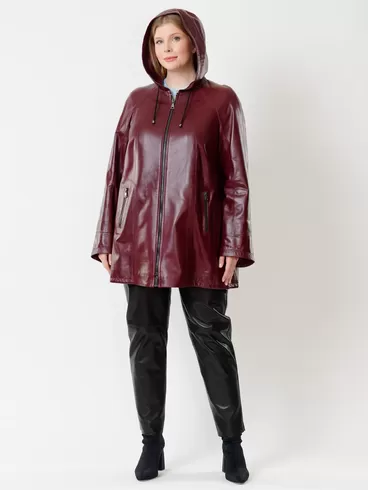 Кожаный комплект женский: Куртка 383 + Брюки 04, бордовый/черный, р. 48, арт. 111178-1