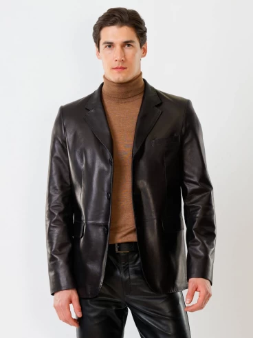 Кожаный пиджак мужской 543, черный, размер 48, артикул 27330-0