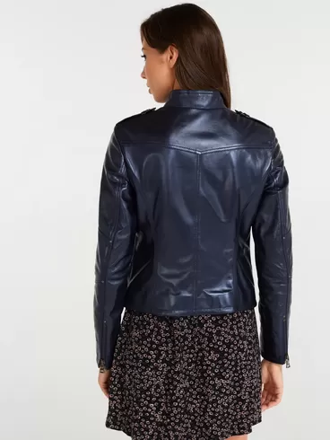 Кожаная куртка женская 399, синий перламутр, р. 44, арт. 90410-3
