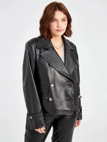 Двубортный кожаный женский пиджак 3014, черный, размер 48, артикул 91570-5