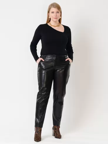 Кожаные зауженные брюки женские 03, из натуральной кожи, черные, р. 40, арт. 85501-1