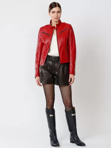 Кожаный комплект: Куртка женская 399 + Шорты женские 01, красный/черный, р. 44, арт. 111207-1