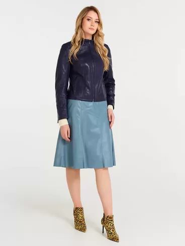Кожаный комплект: Куртка женская 3004 + Юбка женская 04, синий/голубой, размер 44, арт. 111215-0
