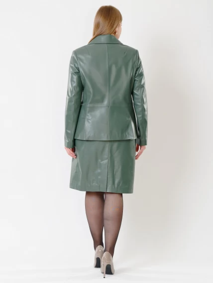 Кожаный костюм женский: Пиджак 3007 + Юбка-карандаш 02рс, оливковый, размер 46, артикул 111137-2