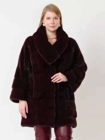 Пальто из меха норки женское 1150в, бордовое, р. 40, арт. 32190-2