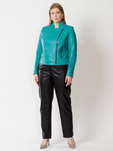Кожаный комплект женский: Куртка 300 + Брюки 04, бирюзовый/черный, р. 44, арт. 111181-1