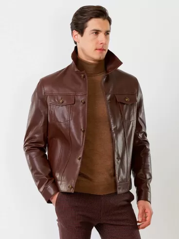 Кожаная куртка мужская 550, на пуговицах, коричневая, р. 48, арт. 28740-6