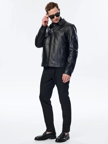 Короткая кожаная куртка для мужчин 504, черная, размер 52, артикул 29331-6
