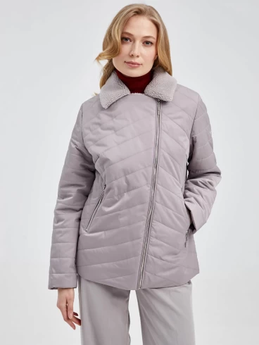 Текстильная утепленная женская куртка косуха 21130, бежевая, размер 42, артикул 25010-1