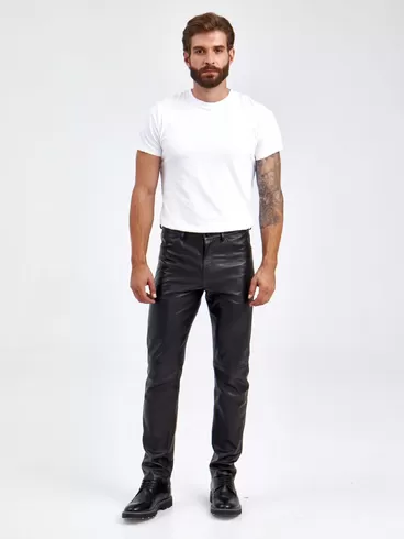 Кожаные брюки мужские 01, черные, p. 52, арт.120012-2