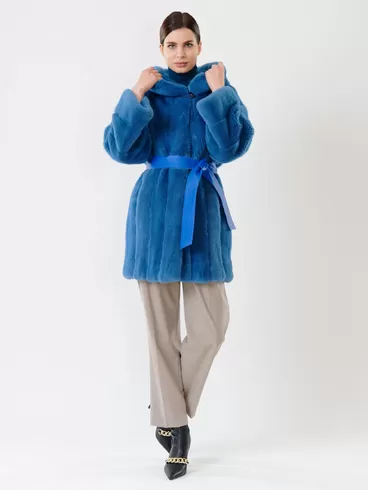 Куртка из меха норки с капюшоном женская 281(к), голубая, р. 48, арт. 32720-3