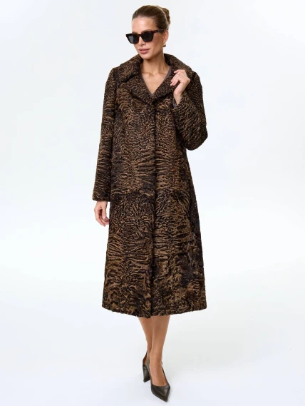 Длинная женская шуба из меха каракульчи премиум класса Лола(ав), темно-коричневая, размер 50, артикул 34000-1