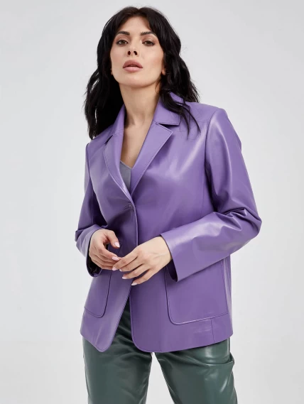 Кожаный костюм женский: Пиджак 3016 + Брюки 03, сиреневый/оливковый, размер 46, артикул 111139-3