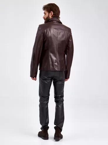 Кожаный пиджак мужской 2010-7, короткий, коричневый, p. 48, арт. 29310-2