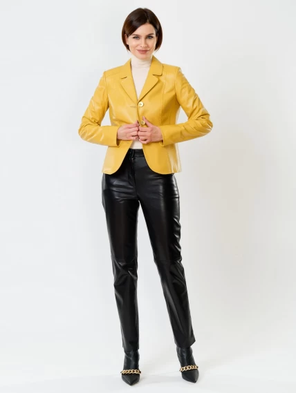 Кожаный костюм женский: Пиджак 316рс + Брюки 03, желтый/черный, размер 44, артикул 111152-0
