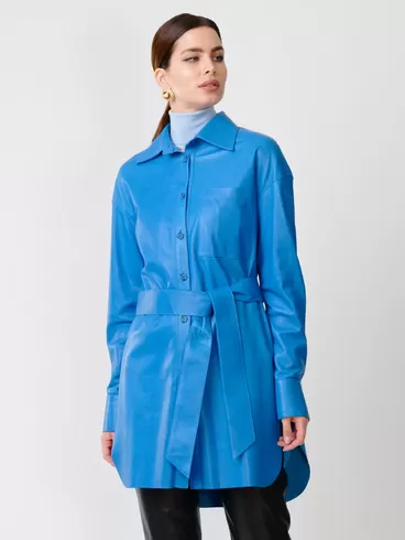 Кожаный костюм женский: Рубашка 01_1 + Брюки 02, голубой/черный, р. 46, арт. 111130-3