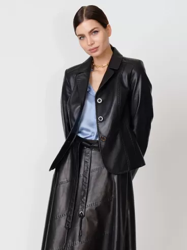 Кожаный пиджак женский 316рс, черный, р. 44, арт. 90961-2
