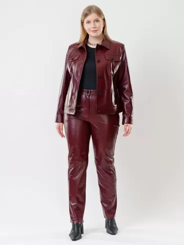 Кожаный комплект: Куртка женская 3008 + Брюки женские 02, бордовый/бордовый, р. 48, арт. 111223-1