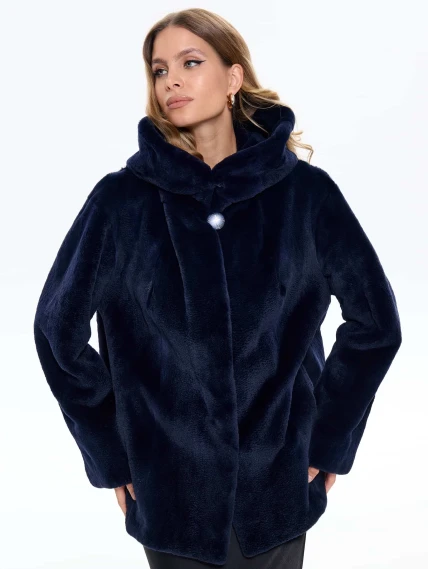 Синяя женская норковая шуба с капюшоном Жанет, размер 54, артикул 65160-0