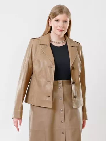 Кожаная куртка женская 304, на пуговицах, серо-коричневая, р. 44, арт. 91433-3