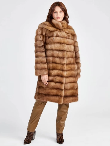 Зимний комплект женский: Шуба из меха куницы Лола + Брюки 03, коричневый, размер 44, артикул 111328-1