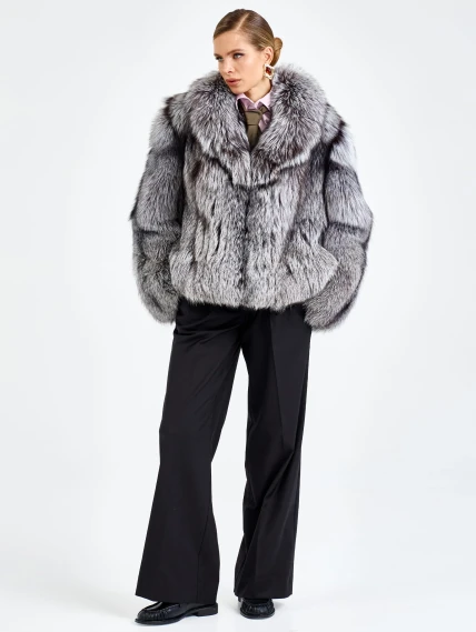 Женская короткая шуба из меха лисы Л1010-1045, серебристо-чёрная, размер 46, артикул 65500-6