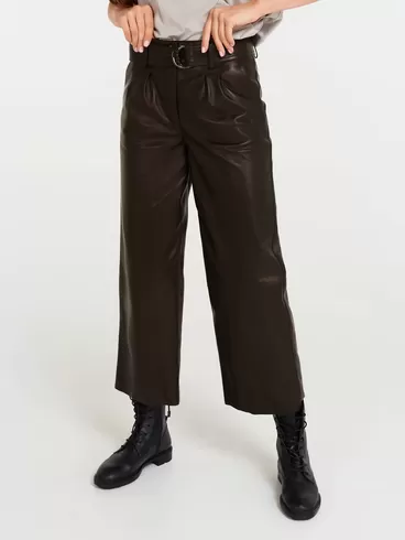 Кожаные укороченные брюки женские 05, из натуральной кожи, черные, р. 42, арт. 85090-2