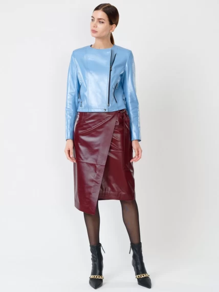 Кожаный комплект женский: Куртка 389 + Юбка-миди 07, голубой/бордовый, размер 42, артикул 111112-6