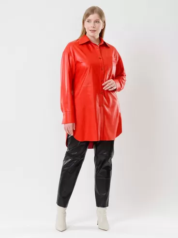 Кожаная рубашка женская 01, с поясом, из натуральной кожи, красная, р. 44, арт. 91450-5
