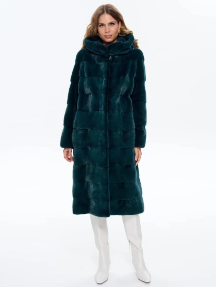 Зеленая норковая женская шуба с капюшоном 2а(к), размер 50, артикул 65490-3