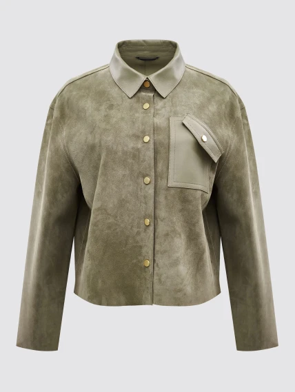 Короткая женская замшевая куртка премиум класса 3111з, зеленая, размер 46, артикул 92350-0