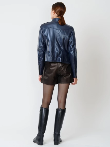 Кожаный комплект женский: Куртка 399 + Шорты 01, синий перламутр/черный, размер 44, артикул 111206-1