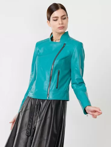 Кожаный комплект женский: Куртка 300 + Юбка 01рс, бирюзовый/черный, р. 44, арт. 111172-3