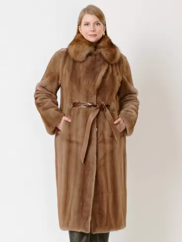 Пальто из меха норки с соболем женское 19009ав, длинное, пастельное, р. 52, арт. 32741-6