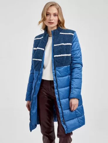 Демисезонный комплект женский: Пальто комбинированное 805 + Брюки 02, голубой/бордовый, р. 42, арт. 111304-6