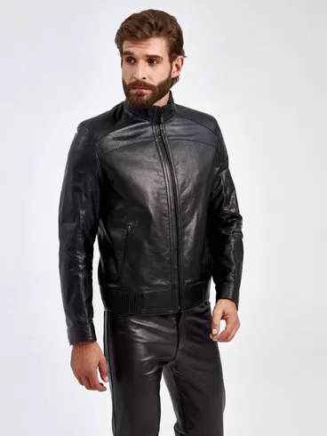 Кожаная мужская куртка 527, черная, p. 50, арт. 29240-1