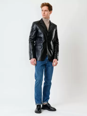Кожаный пиджак мужской 543, черный, р. 48, арт. 28451-3