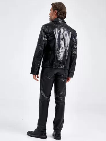 Кожаная куртка из кожи морского угря мужская 4433, черная, p. 48, арт. 40700-2