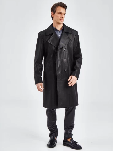 Двубортное мужское кожаное пальто премиум класса Чикаго, черное, размер 52, артикул 71330-3