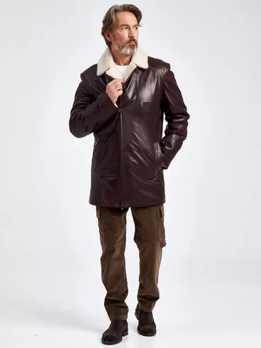 Кожаная куртка зимняя мужская 5449, на подкладке из овчины, коричневая, p. 48, арт. 40620-5