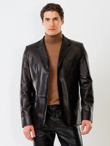 Кожаный костюм мужской: Пиджак 543 + Брюки 01, черный, размер 48, артикул 140161-3