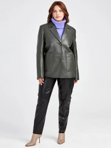 Кожаный пиджак женский 3016, оливковый, р. 46, арт. 91581-3
