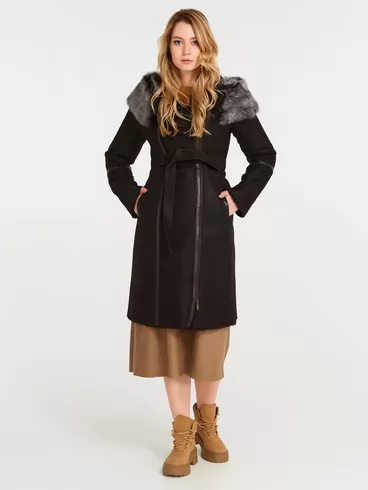 Зимний комплект женский: Дубленка 265 + Кожаная юбка 08, коричневый, р. 44, арт. 111376-0
