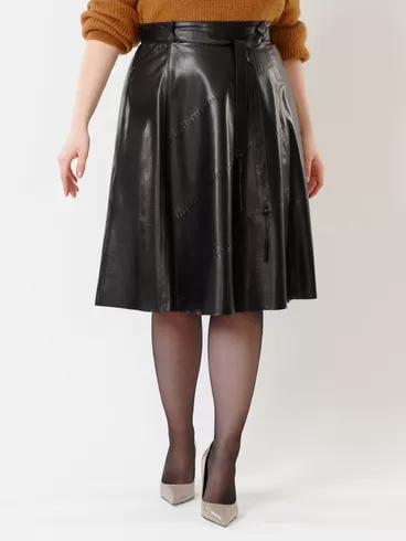 Кожаная юбка расклешенная 01рс, из натуральной кожи, черная, р. 44, арт. 85460-4