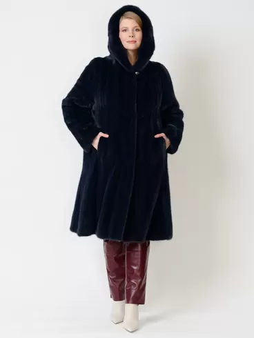 Зимний комплект женский: Пальто из меха норки 4021к + Брюки 02, cиний/бордовый, р. 52, арт. 111324-1