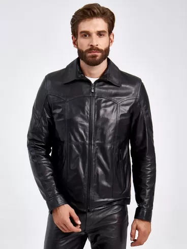 Кожаная куртка мужская 504, короткая, черная, p. 52, арт. 29330-4