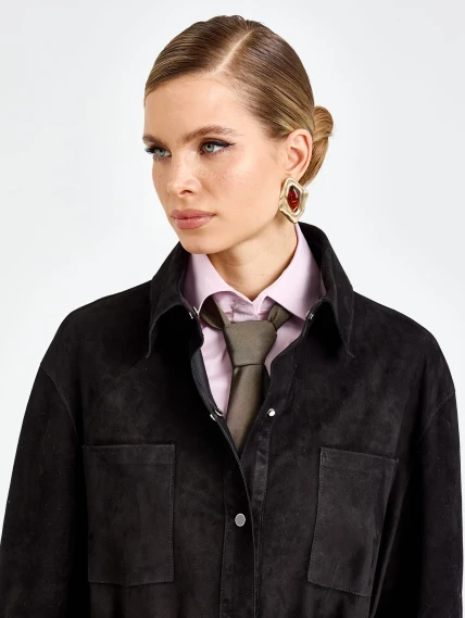 Черный женский замшевый плащ премиум класса 3112з, размер 46, артикул 92380-7