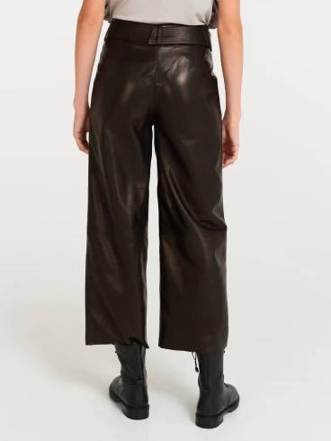 Кожаные укороченные женские брюки из натуральной кожи 05, черные, размер 42, артикул 85090-3