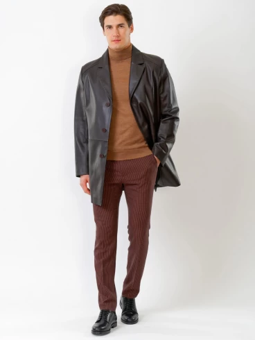 Кожаный пиджак удлиненный мужской 541, коричневый, размер 48, артикул 29530-3
